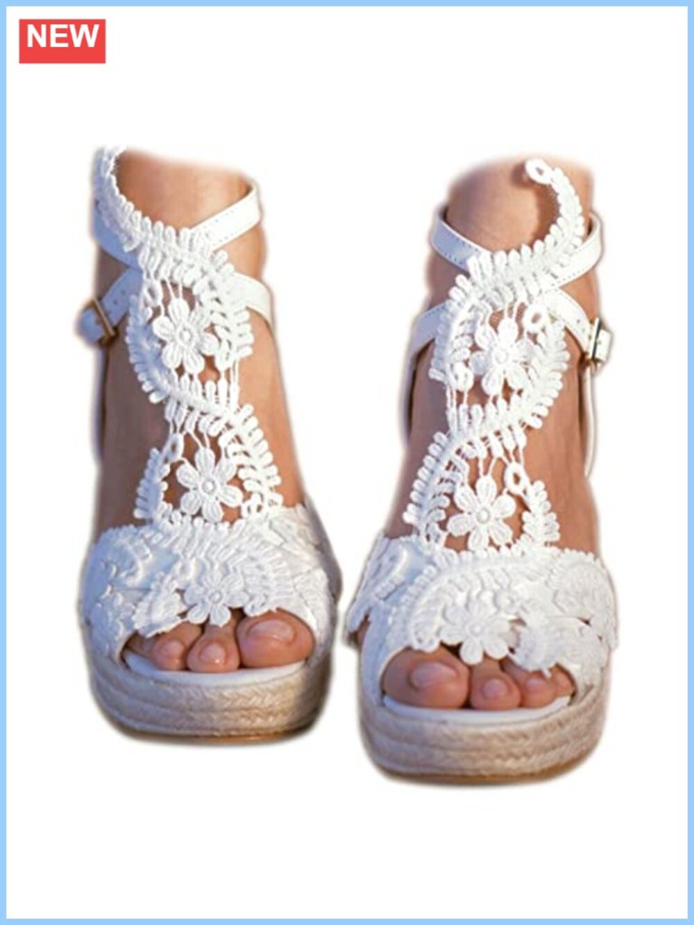 Women's Wedge Platform Sandals Open Toe Ankle Strap PU Leather